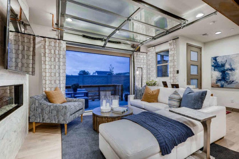 Frosted glass roll up garage door living room
