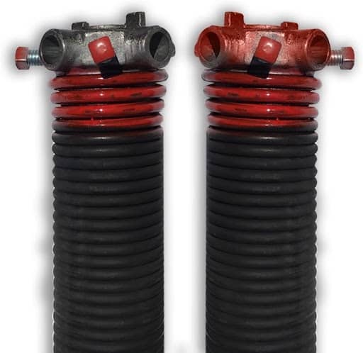 Torsion spring for garage door with red top identifying size as 225