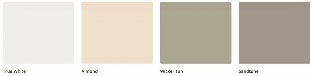 Steel garage door colors in white, almond,wicker tan, sandstone