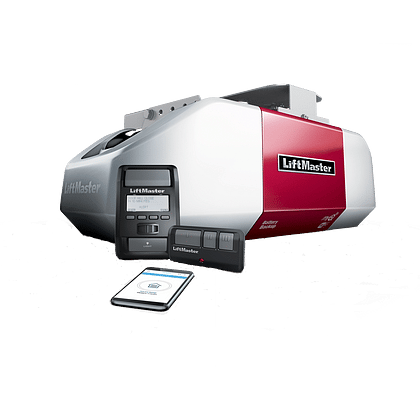 Liftmaster garage door opener with garage door opener wall mount, garage door opener remote, and garage door opener smart phone options