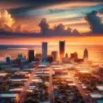 A skyline image of midland, texas. Showcasing the tall building of downtown with oil wells in the distance.